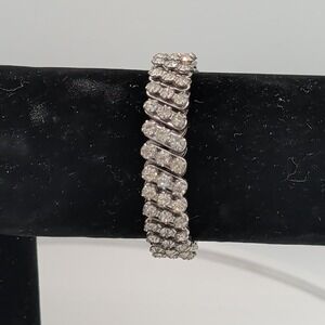 Vintage Japan Silver Tone Clear Rhinestone Stretch Expansion Bracelet Glam